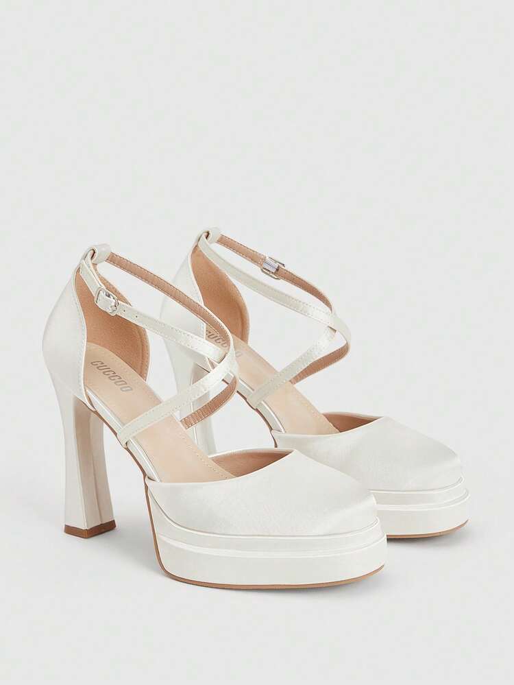 CUCCOO LuxiPop Women's Thick Sole Fashionable Buckle Design High Heel Shoes, Suitable For Party Occasions Valentine's Day