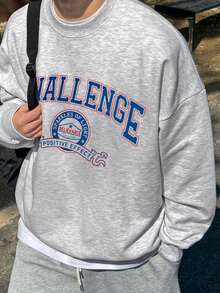 DAZY Men's Letter Print Pullover Sweatshirt, Light Grey, Spring/Autumn - Grey - View 4