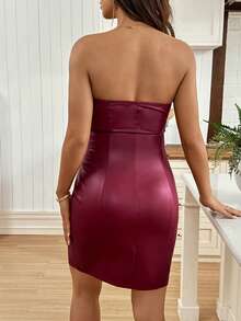 SHEIN 孕妇时尚性感纯色抹胸紧身连衣裙