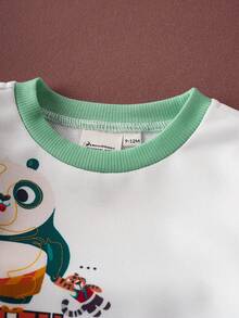 SHEIN Kung Fu Panda 2pcs Baby Boy Casual Panda Print Colorblock Crew Neck Sweatshirt And Pants Set, Autumn - متعدد الألوان - مشاهدة 3