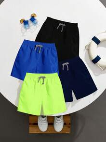 SHEIN 4件套 男童梭织宽松休闲沙滩短裤 - 寶藍色 - 查看 2