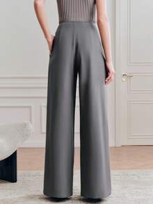 Anewsta 优雅时尚的灰色阔腿裤，高腰宽松垂坠设计，显瘦百搭休闲裤 - 灰色 - 查看 7