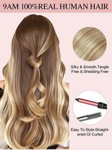 7 件装 20 个夹子直发接发 100% 真人发色 F6/613# 中棕色挑染浅金色 14-22 英寸 115 克双纬隐形夹发接发雷米天然真人发适合女性女孩日常使用 - S6/613 - 查看 11