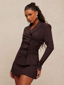 NYA SZN 高腰修身褶裥紫色半身裙，适合商务休闲、日常活动、派对等场合，尽显奢华气质。 - 棕色 - 查看 4