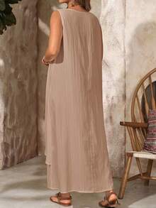 EMERY ROSE Đầm trắng không tay cổ chữ V 2 trong 1 dành cho nữ cỡ lớn, thích hợp cho kỳ nghỉ hè. - Màu Khaki - Xem 3