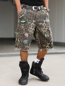 Manfinity EMRG Men's Street Fashion Casual Multi-Pocket Leopard Camo Denim Shorts - Multicolor - View 5