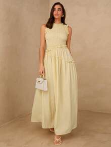 Enchnt Spring/Summer New Style Yellow Sleeveless Elastic Waist Romantic Dress, Summer Vacation Outfit, Yellow Dress, Valentine's Day Dress, Elegant Women's Dress, Sundress, Vacation & Leisure & Afternoon Tea - Yellow - View 4