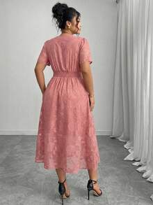 SHEIN Clasi Rochie elegantă de vară din jacquard, mărime plus - Roz praf - Vizualizare 2