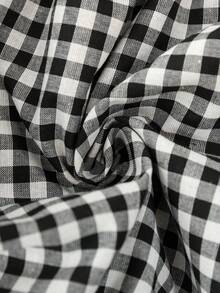 Lounesse 大码女式格子深V领灯笼袖性感时尚连衣裙 - 黑與白 - 查看 6