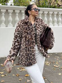 NegzBox Women's Vintage "Mob Wife" Style Leopard Print Faux Fur Coat, Autumn/Winter - Coffee Brown - View 4