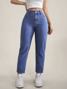 Flexra Women's Casual Washed High Waist Tapered Jeans - Blue - View 1