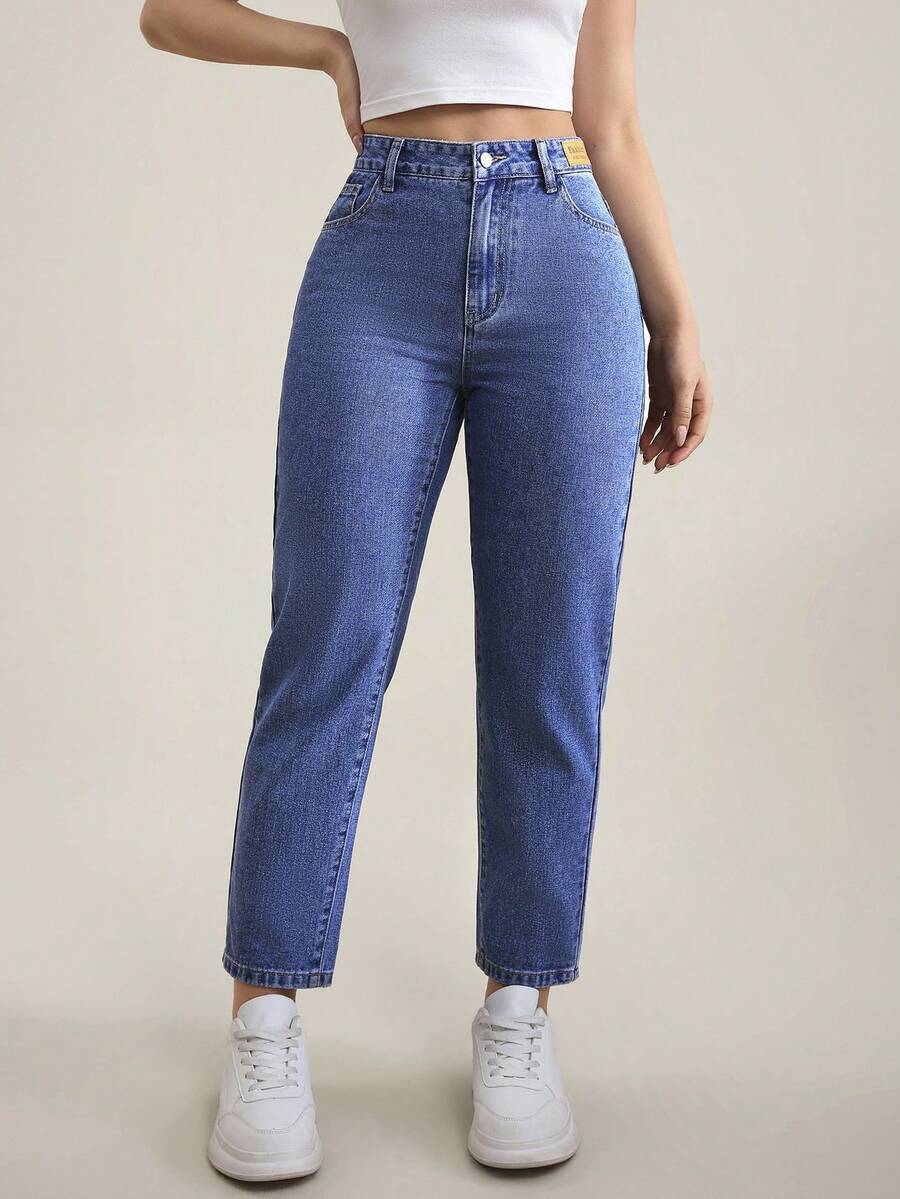 Flexra Women's Casual Washed High Waist Tapered Jeans - Blue - View 1