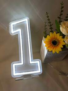 1 Paquete de Señal de Número de Luz de Neón LED, Dígito Único Blanco 0-9, Decoración de Pared Alimentada por USB, Adecuada para Cumpleaños, Aniversario, Hogar, Bar, Club, Regalo de Boda - Blanco - Ver 3