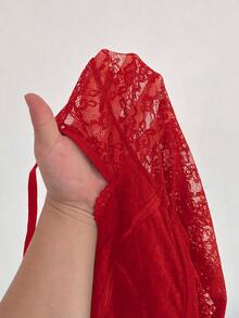 Viva Relle 大码女装春夏新年酒红色蕾丝性感镂空绷带前卫法式休闲年轻时尚弹力针织百搭舒适打底连衣裙，性感正式派对礼服，性感社交假日装，性感连体衣，正式连衣裙，年轻优雅性感拼接性感女式上衣，性感假日装，社交上衣，连体裤，黑色文胸，紧身长袖高端透明露肩修身纯色 - 紅色 - 查看 7