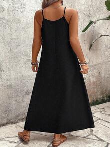 EMERY ROSE Plus Size Women's Paisley & Cashew Print Black V-Neck Summer Boho Vacation Holiday Loose Fit Maxi Dress,Elegant Vintage Style,Daily Commute,Spring - Multicolor - View 2