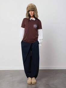 SURIMA Casual Minimalist Brown Pattern Round Neck Short Sleeve Loose Women T-Shirt, Suitable For Summer Spring Carnival - Chocolate Brown - View 3