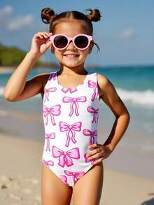 SHEIN Đồ bơi một mảnh nhanh khô cho bé gái, đồ bơi đi biển dành cho bé từ 4-7 tuổi - Nhiều màu - Xem 3