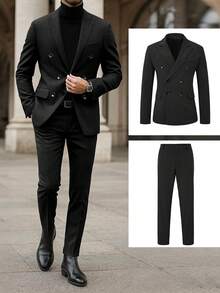 Manfinity Bizformal Men's Black Striped Business Formal Suit - Black - View 5