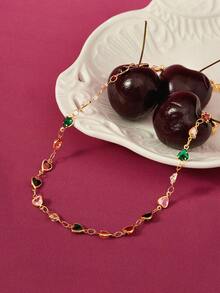 Glisma 18K Gold-Plated Heart Shaped Delicate Chain Necklace, Y2K/For Mom/Women/Girl, Suitable For Fall, Autumn, Winter, Festival, Holiday, Vacation, Old Money, Halloween,Work,Casual,Shopping,Vintage,PREMIUM,Zirconia,Metallic/Texture,Work,Casual,Shopping,Vintage,PREMIUM,Zirconia,Metallic/Texture,Western Jewelry,Old Money,Outfits,Beaded,Gemstone,Fall/Autumn/Winter,For Mom/Women/Girl/Mother,Premium,Valentine's Day,Gift - Colorful - View 5