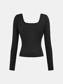 Girlism Bộ 2 áo thun cổ cao tay dài, ôm eo, nhún bèo, màu đen và xanh navy dành cho nữ tuổi teen, kiểu dáng đơn giản, dễ mặc, phù hợp cho cả đi học và năm. - Màu xanh hải quân - Xem 7