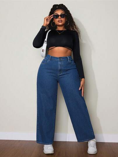 Slaydiva Plus Size Solid Color Casual Denim Pants