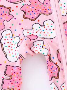 Newborn Baby Girls' Animal Cookie Digital Print Long Sleeve Double Zipper Front Footed Sleeper Romper