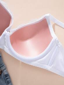 1pc Sexy Lace Simple Gather & Lift Wireless Bra For Small Bust - White - View 7
