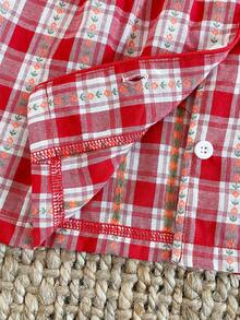 Young Girls Pajamas-2 Pieces Pajama Set Red White Plaid Peter Pan Collar Long Sleeve Button Front Top Matching Long Pants Sleepwear Nightwear Cozy Ruffle Empire Seam Festive Holiday Essential 2026 Four Season Charming Retro Family Gift Gingham Set Red Pajama Set Girls Red And Plaid Sets Red Pj Set - Red - View 3