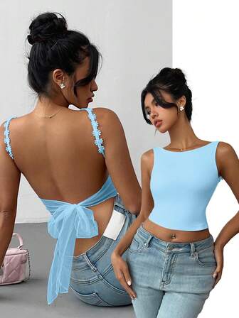 Almamuse Women's Criss-Cross Backless Tie Back Camisole