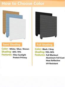1 Pack Fits Most Windows Cordless Pleated Fabric Temporary Solid Color Window Blinds For Home Office Bedroom Kitchen Bathroom Easy Install Privacy Light Control - Blue - View 2