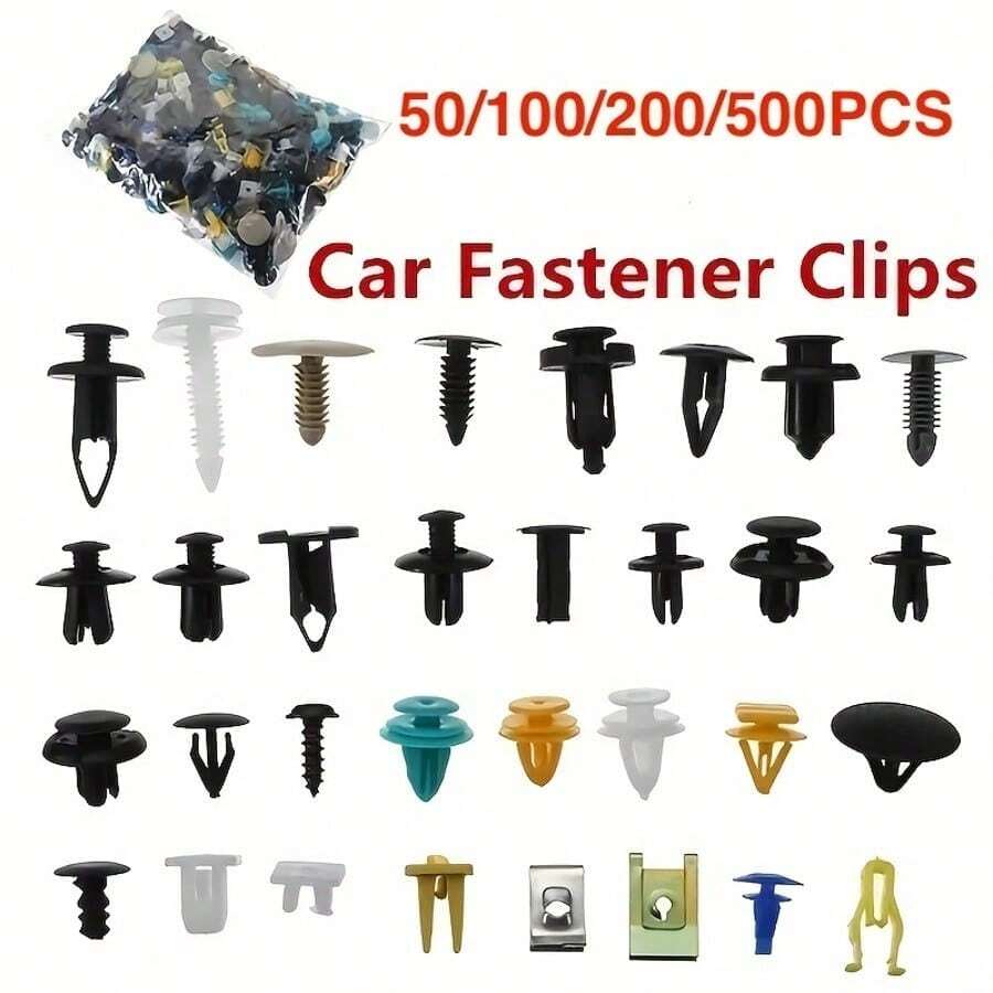 50/100/200/500PCS/Set Universal Plastic Clips For Car Bumper Door, Durable Auto Fastener Set, Mixed Auto Retainer Fastener Rivets Clips Set For Easy Car, Bumper & Door Panel Repair - color mixing - View 1