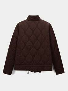 Comfortcana Women's Coffee Brown Collared Diamond Pattern Pocket Long Sleeve Padded Coat, Winter Clothing - Coffee Brown - View 2