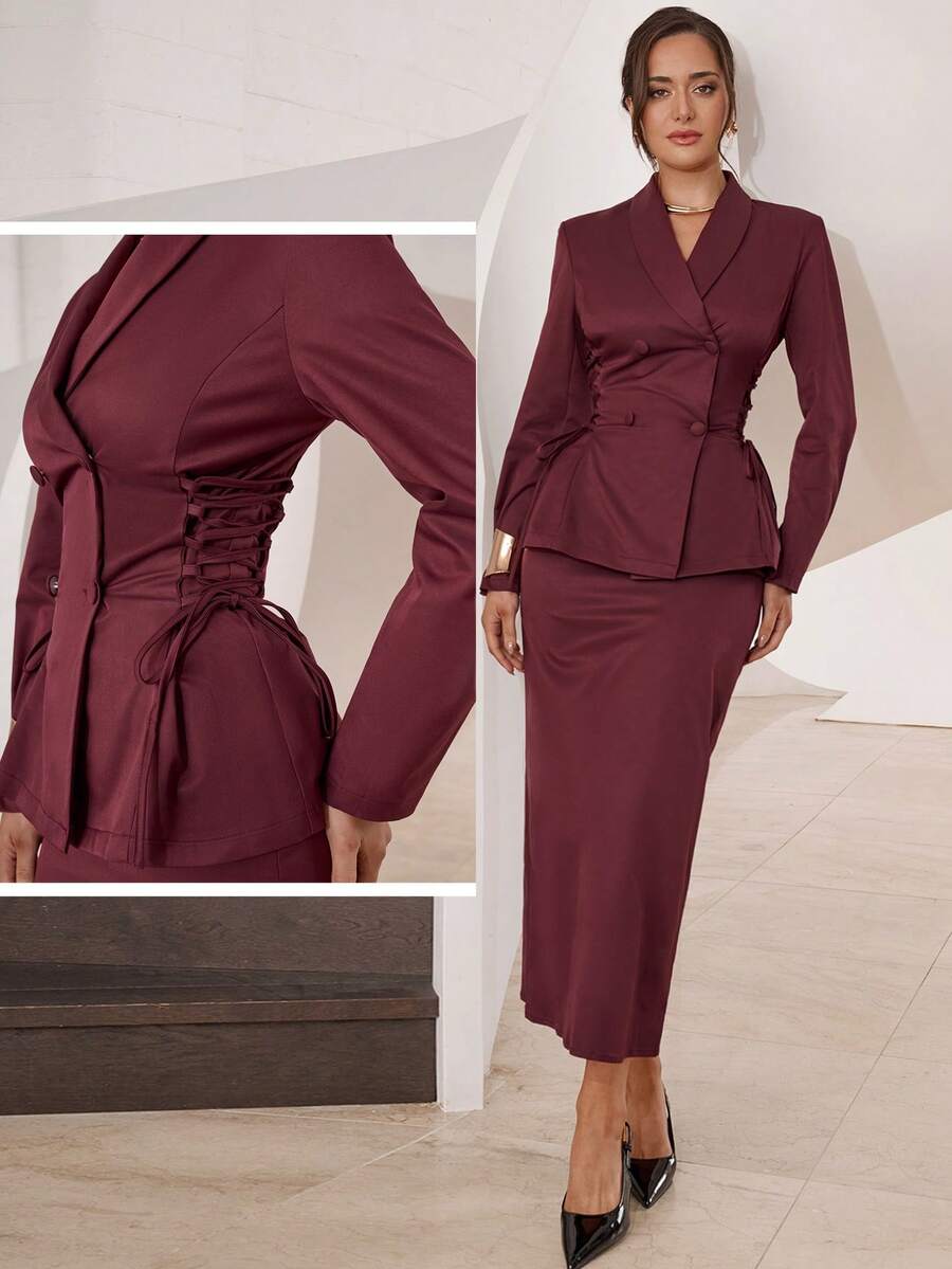 Modelyn Ensemble 2 pièces top à manches longues et jupe de couleur unie minimaliste pour femmes, tenue décontractée pour tous les jours