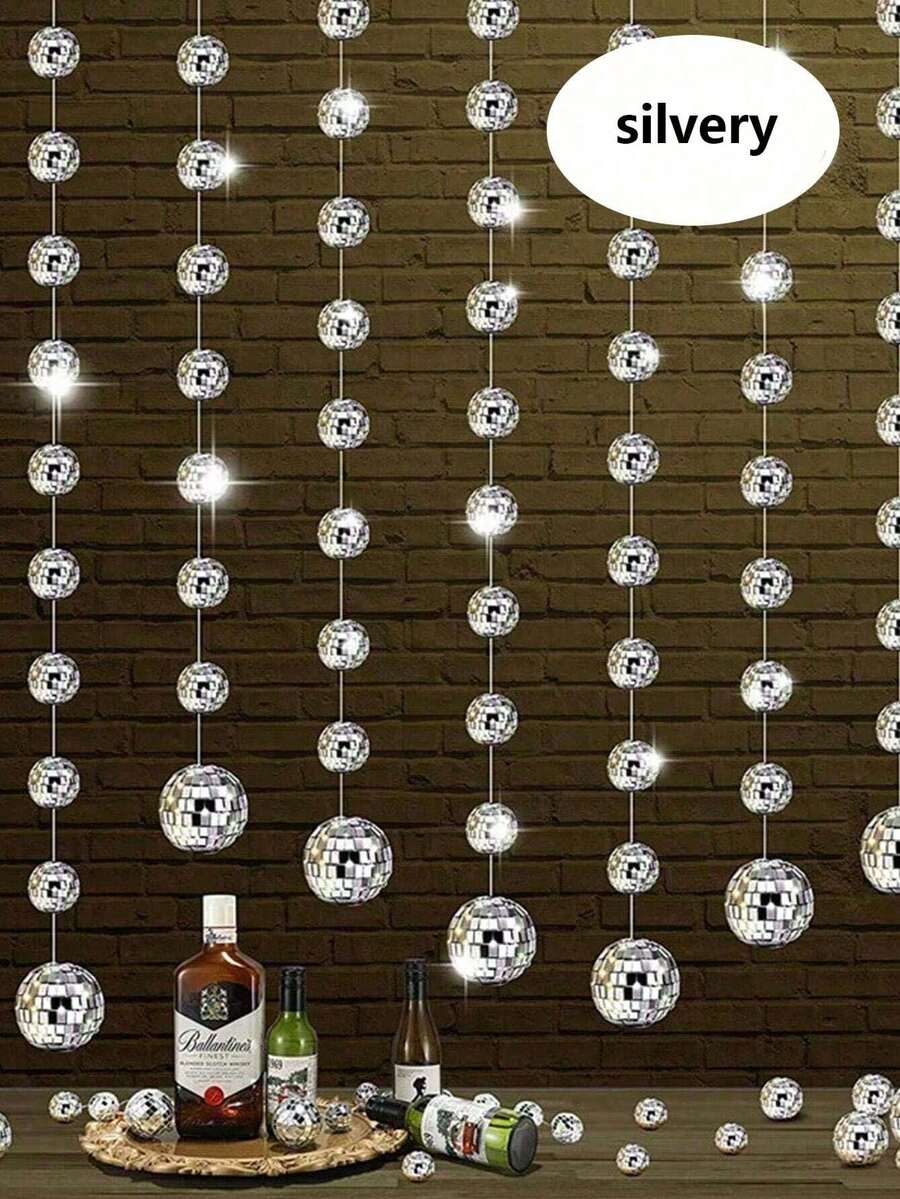 4套/32个迪斯科镜面球银色挂绳，适用于节日主题派对和生日装饰、迪斯科音乐主题派对、婚礼和舞会音乐节、家居装饰、房间装饰、墙面装饰、毕业礼物 - 銀色 - 查看 1