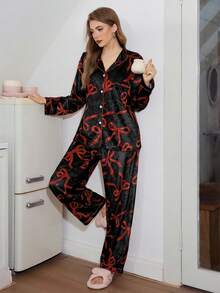 SHEIN 可爱蝴蝶结装饰女士睡衣套装 - 彩色 - 查看 6