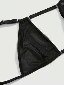 ROMWE Women's Gothic Mesh Triangle Bra And Thong Lingerie Set, Sexy - Black - View 3