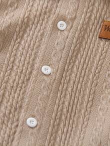 Young BoyKnitted Jacquard 2-Piece Set, Jacquard Top And Shorts, Casual And Lightweight, Spring/Autumn - Khaki - View 5