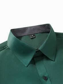 Manfinity Mode Áo sơ mi nam tay ngắn phong cách thường ngày, áo mùa hè, áo công sở - Màu xanh lá cây đậm - Xem 5