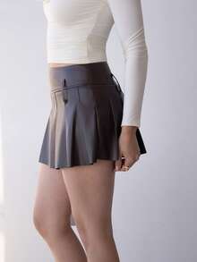 Andrea Bello Ladies Solid Color Simple Daily A-Line Brown Skirt - Brown - View 3