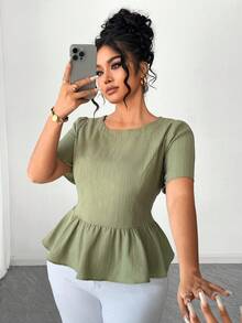 SHEIN Elenzya 优雅夏季女式上衣，大码编织款 - 綠色 - 查看 5