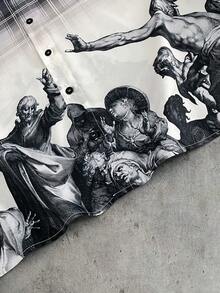 AXEPEAK 男士格子图案印花短袖单排扣休闲衬衫 - 彩色 - 查看 3