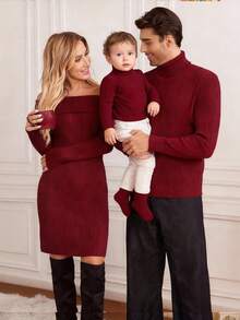 SHEIN 家庭装妈妈和我（3件单独出售）男婴女婴休闲可爱提花图案套头衫，适合秋冬季、居家、外出、圣诞派对