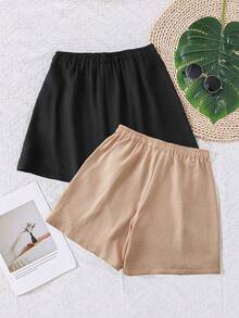 SHEIN Essnce Plus-Size Women's Spring/Summer Fashionable Casual Loose Comfortable Everyday Basic Versatile Slimming Elastic Waist Shorts/Pants 2 Pack,Women Bottom,Summer Clothes,Vacation Outfits,Culottes,Baggy Shorts,Black And Khaki Shorts Wide Leg Shorts Summer Short Sets Women 2 Piece Sets Woman Shorts Shorts For Women Work Shorts For Women - Multicolor - View 6