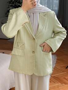 DAZY Women's Loose Fit Wide Shoulder Long Sleeve Pocket Open Slit Casual Thick Jacket, Autumn/Winter - Green - View 7