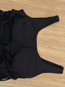 SHEIN 夏季孕妇休闲纯色无袖修身哺乳连体衣 - 黑色 - 查看 7