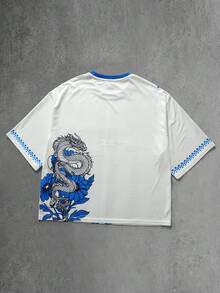 ROMWE MEN Goth Men's Sunflower Print Loose Short Mesh T-Shirt - White - View 2