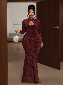 Maweii Plus Size Long Sleeve Hollow Out Sexy Fall/Winter Dress - Multicolor - View 5