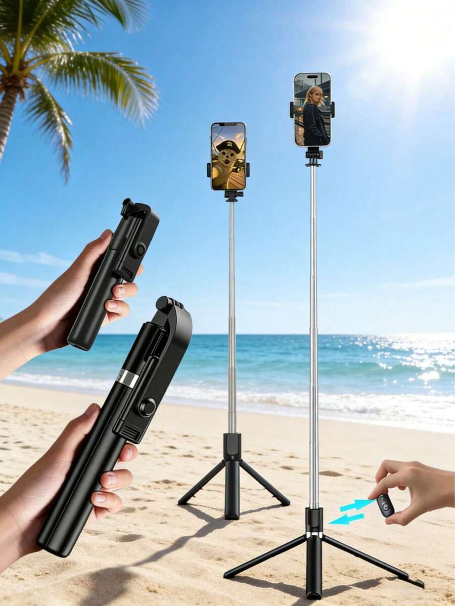 Teckwe 170cm/67-Inch Retractable Aluminum Selfie Stick Tripod With Fill Light And Wireless Remote, Compatible With IPhone/Android Smartphones-Ideal For Travel, Vlogging, Live Streaming, And Outdoor Photography. A Retractable, Portable Mount Designed For Bloggers And Travelers To Capture -Worthy Shots Anytime, Anywhere! A Top-Selling Item! - Multicolor - View 1