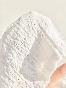 SHEIN 优雅孕妇网纱刺绣V领短袖T恤 - 白色 - 查看 7