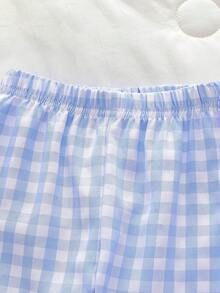 Baby Girls' Fashion Blue & White Patch Elegant Lace Cute Cherry Print Puff Sleeve Long Sleeve Top Paired With Ruffle Hem Pants 2 Piece Pajama Set 2pcs Set Toddler Girls Cute Toddler Sets Baby Clothes Girl Flounce Sleeve Checkered Baby Clothes - Blue and White - View 7